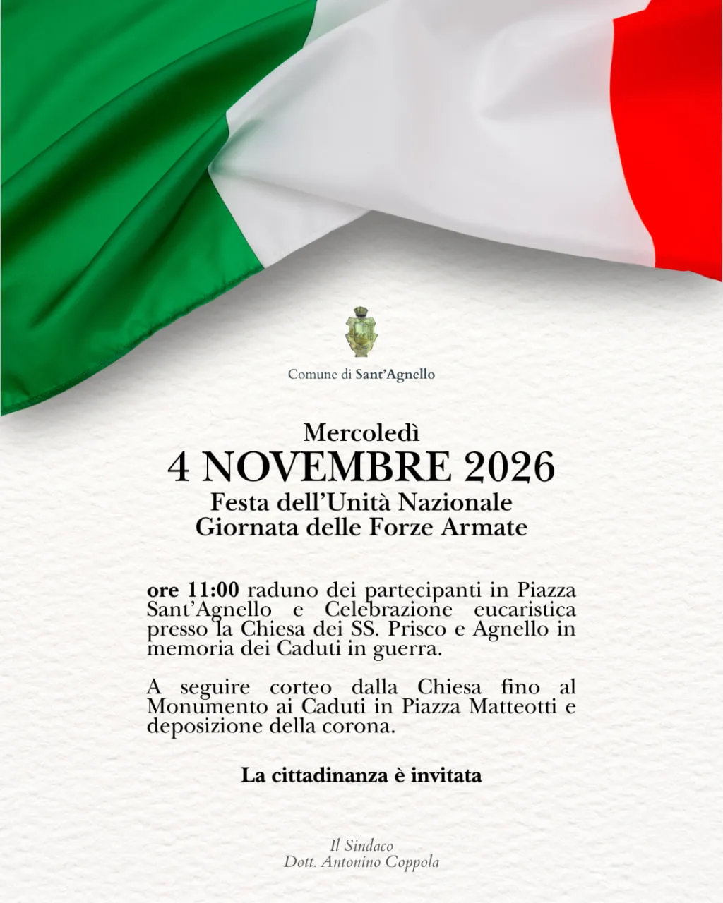 Manifesto 4 novembre 2026 Sant'Agnello Giornata Unità Nazionale